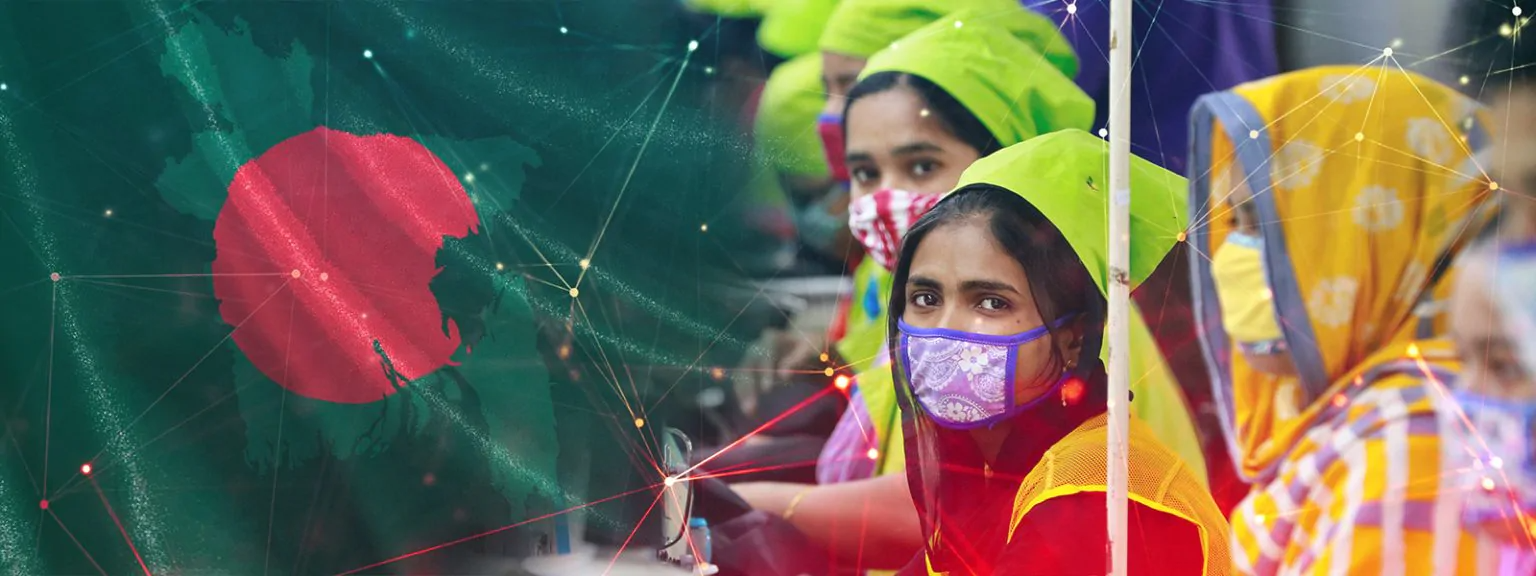 回顾我们的上升科维德 – 19 倡议 BANGLADESH Workers producing personal protective equipment