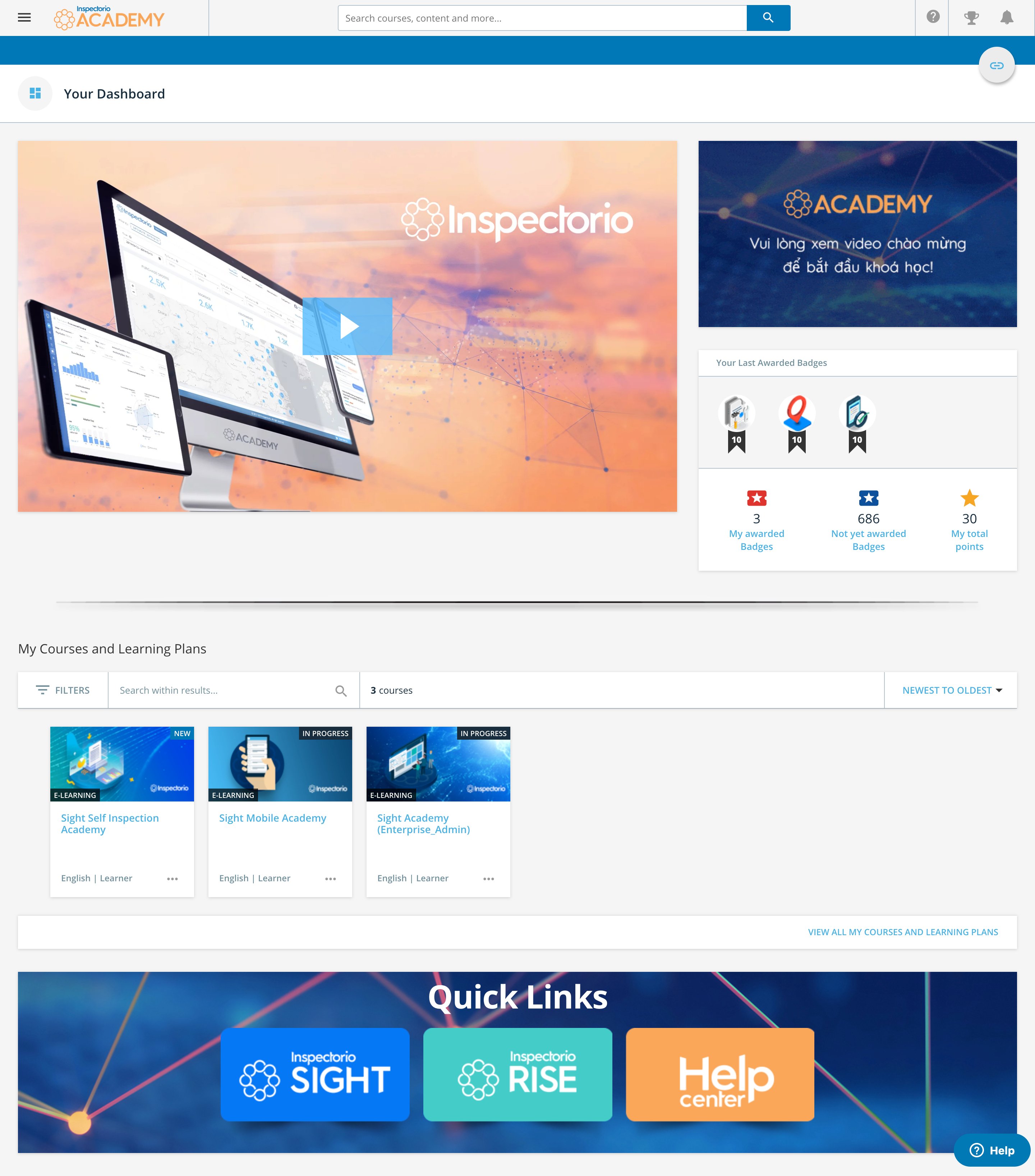 Inspectorio Academy Home Page  Academy home inspectorioacademy pages 14 your dashboard 2019 11 01 19 15 15